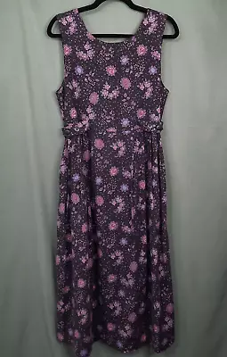 Vintage Laura Ashley Dress Size 8 Black Purple Floral Pinafore Jumper Box Pleats • $79.99