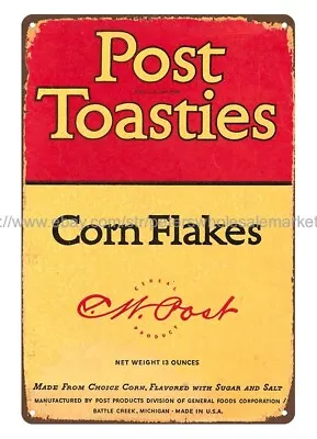 Unique Home Decor Plaque 1939 POST TOASTIES CORN FLAKES CEREAL Metal Tin Sign • £18.17