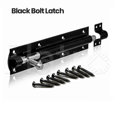 £3.99 • Buy Heavy Duty Large Garden Gate Latch Shed Sliding Door Bolt Tower Bolt Black+Screw