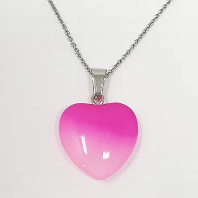 Pink Ombre Necklace Love Heart Pendant On 925 Sterling Silver Chain • £4.95