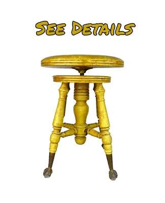 $126.85 • Buy Antique Vintage Piano Stool W Glass Claw Feet Seat Adjustable Raises & Lowers