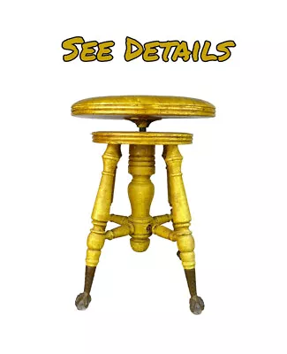 Antique Vintage Piano Stool W Glass Claw Feet Seat Adjustable Raises & Lowers • $125.50