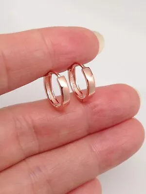 Real 14K Solid Rose Gold Small Plain Men's Women's Huggie Hoop Earrings 12x2mm • $526.57