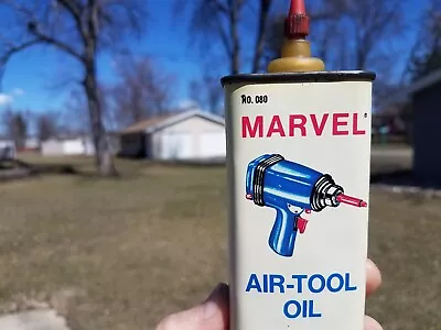 Vtg Marvel Air-Tool Oil Handy Squirt Oiler Oil Advertising Tin Can 4 Oz • $19.99