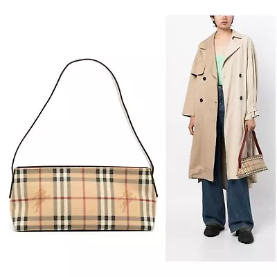 Vintage BURBERRY Haymarket Check Coated Canvas Shoulder Strap Handbag • $535