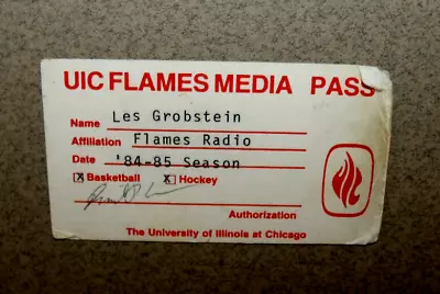 UIC Flames 1984-85 Basketball & Hockey Entire Season Media Pass Radio Grobstein • $6.99