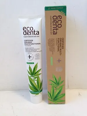 ECODENTA Certified Organic Toothpaste With Hemp Seed Oil 75ml Vegan (H12) • £2.99