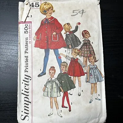 Vintage 1960s Simplicity 5045 Girls 7 Way Smock With Collar Sewing Pattern 3 CUT • $6