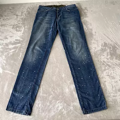D&G Dolce&Gabbana Splatter Straight Jeans Men 32x35 Blue Back Flap Pockets Power • $98.88