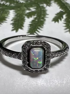 Sterling 925 Silver Cultured Opal  Solitaire Ring Size K • £0.99