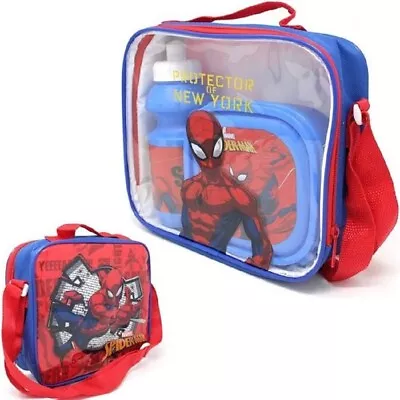 £8.95 • Buy Marvel Spiderman Kids Character 3pcs Thermal Lunch Bag Sandwich Box & Bottle Set