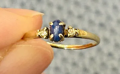 10K YELLOW GOLD BLUE LINDY STAR TYPE STONE & 2 DIAMONDS RING SZ 6.25 Signed CMC • $84.98