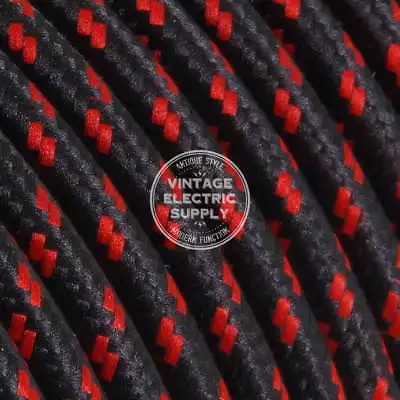 Black WRed Tracer (UL) Cloth Covered Electrical Wire - Braided Rayon Fabric Wire • $1.36