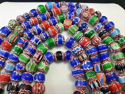 Vintage Chevron Trade Beads African Glass Chevron Beads Long Strand 24  • $70