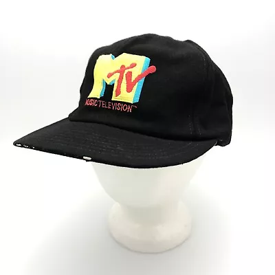 Vintage MTV Music Television Embroidered Snapback Wool Cap Hat Black Made In USA • $24.95