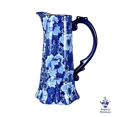 Vintage Beautiful Regency Ironstone Blue Floral Jug Vase Pottery Slim Tall 21cm  • £14.95