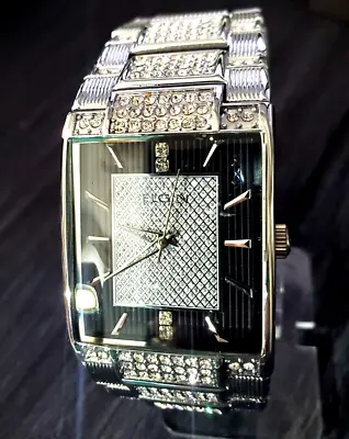 SUPER RARE Lord Elgin Gem Paved Tank Dress Watch 160 Crystals Plank Diamond Dial • £148.42