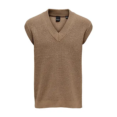 Only & Sons Mens Knitted Vest V-Neck Sleeveless Pullover Top • £15.99