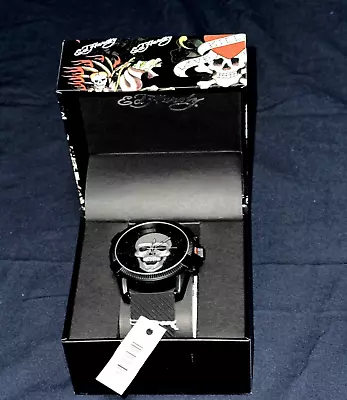 Ed Hardy Sliver Skull Men's Matte Black Silicone Strap Watch 46mm • $39.99