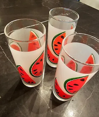 Set Of 3~Libby®️ Frosted Watermelon Retro High Ball Glasses/Tumblers~12oz • $19.95