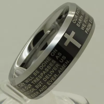 Men Cool 8mm Width 2tone Black Bible Cross Small Bevel  Hi-tech  Tungsten Ring  • $14.99