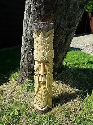 £19.99 • Buy Stunning Green Man Log - 50cm (hand Carved In Bali)
