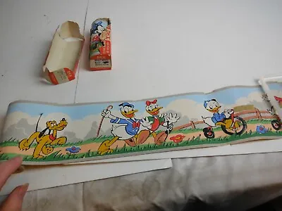 A1 Vtg 1940 Dex Wallpaper Boarder Walt Disney Donald Daisy Duck Mickey Mouse 12' • £126.50