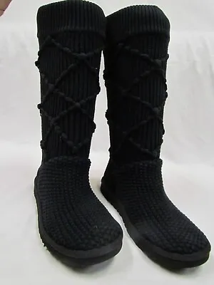 UGG Australia 5879 Pull On Classic Argyle Knit Sweater Boots Black Women's 8 • $16.99