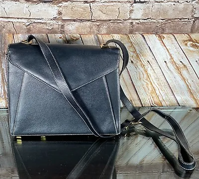 SALVATORE FERRAGAMO Leather Shoulder Handbag Black Flap Purse Vintage E21-2708 • $123.68
