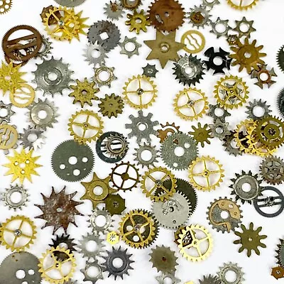 25 Unique Watch Gears Part Steampunk Lot Watchmaker Repair  Sun Star Gold Silver • $7.99