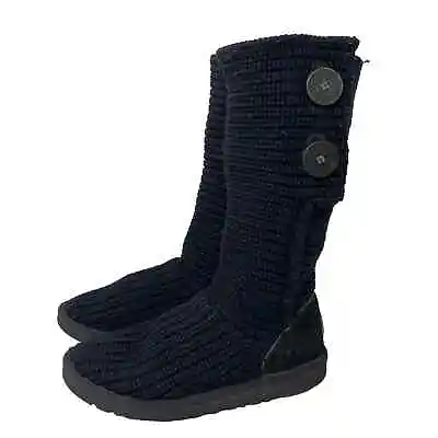 UGG Australia Black Cardy Knit Button Boots Girls Size 4 • $24.18