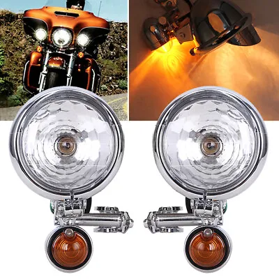 Motorcycle Chrome Passing Turn Signal Driving Spot Fog Light Lamp For Harley US • $44.13