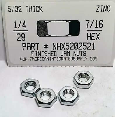 1/4-28 Finished Hex Jam Nuts Steel Zinc Plated (50) • $8.75