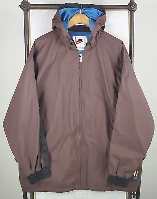 VTG NIKE Size XL Mens Rubberized Full Zip Jacket Hooded Waterproof Brown • $140.60