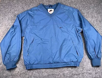 VTG 90s Nike Jacket Mens Medium Blue Windbreaker Rain Zip Pocket Swoosh • $28.87