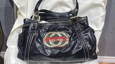 Vintage Gucci Britt Leather Tote Bag--Large Interlocking GG--Rare Black Color • £361.66