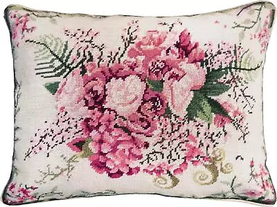 Throw Pillow Needlepoint Floral Fusion 16x20 20x16 Green Red Off-White Cotton • $289