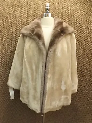 Vtg 1960s Borgana Ivory Sable Grey Mink Faux Fur Open Front Jacket 3/4 Sleeve L • $74.99