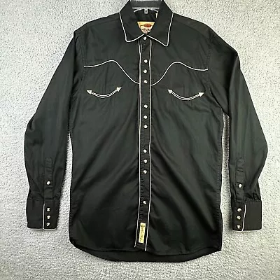 Larry Mahan Shirt Mens Medium Black Snap Cowboy Western Ranch Smile Pockets Yoke • $24.99