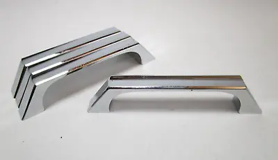 4 Vtg Mid Century Chrome Metal Kitchen Cabinet Handle Drawer Pull Atomic 3 1/2  • $15.95