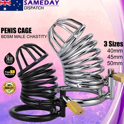 BDSM Metal Chastity Cage Kit Penis Cock Fetish Restraint Bondage Padlock Sex Toy • $24.99