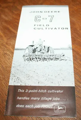 John Deere C-7 Field Cultivator 3-Point-Hitch Brochure 1010 To 4010 1960 • $12.95