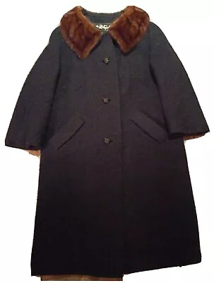 Vintage 50s Women's Forstmann Swing Coat Sz M Fur Collar Made In USA Black • $68.99