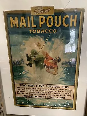 Vintage Mail Pouch Snuff Tobacco Cardboard Two Men Survived  Sign Rare 36x28” • $450