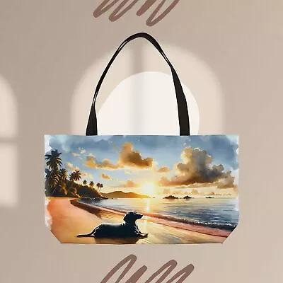 Beachside Bliss Dachshund Weekender Tote Bag - Black Handles And Interior Lining • $30.65