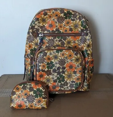 Madden Retro Floral Mini Backpack + Coin Purse Faux Leather Yellow Excellent  • $35