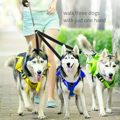$29.44 • Buy 2/3 Way Dog Leash Pet Lead Adjustable 3 Dogs Walking No Tangle Triple Training 