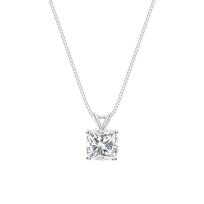 2.75 Ct Cushion Created Diamond Real Solid 14K White Gold Pendant 18  Necklace • $299.97
