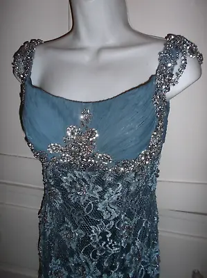 Vintage Terani Couture Rhinestone Glass Bead Metallic Lace Formal Evening Gown • $70