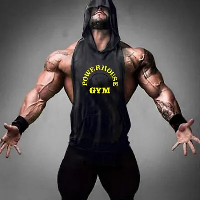 Mens Gym Tank Top Cotton Hoodie Shirt Bodybuilding Tanktop Workout Hoodies Vest • $10.99